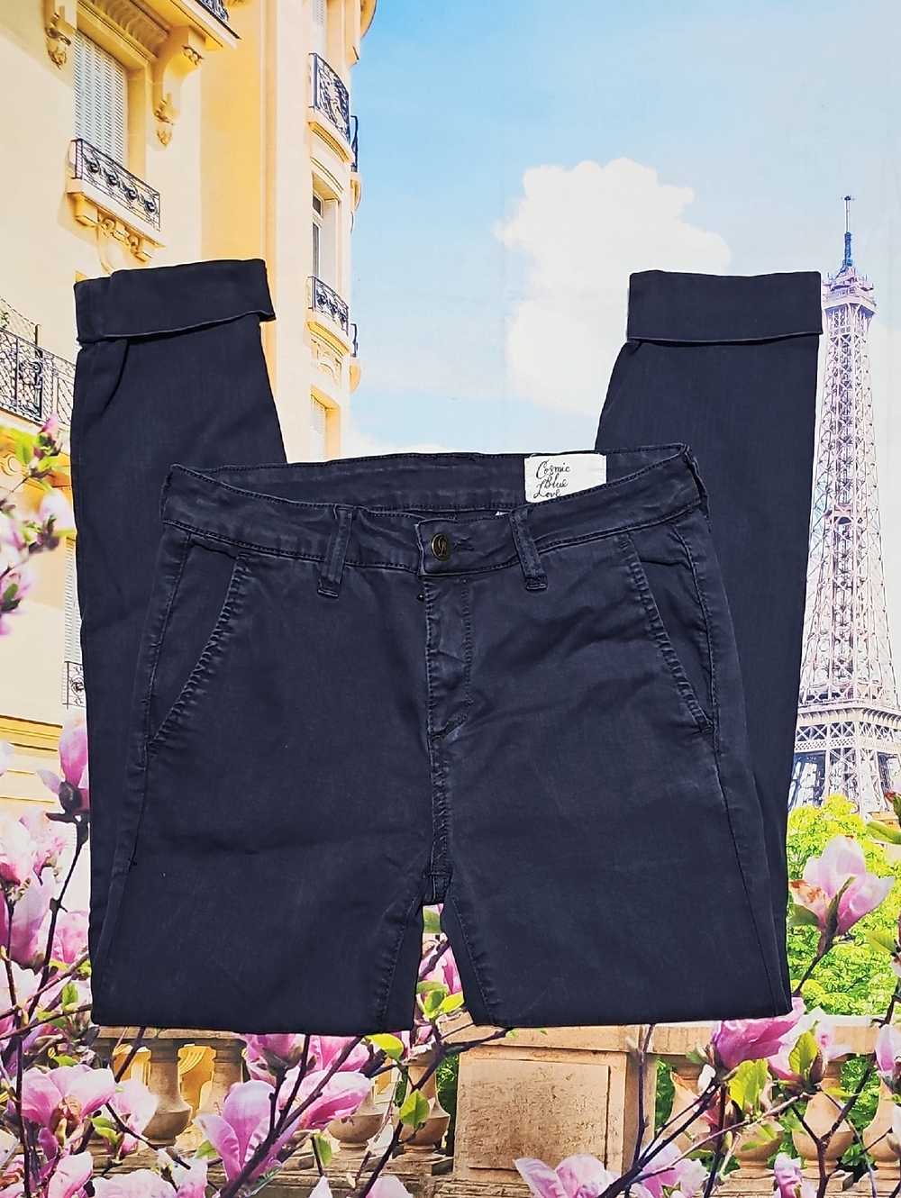 Cosmic Blue Love Skinny Cuffed Pants Navy Blue Size 27